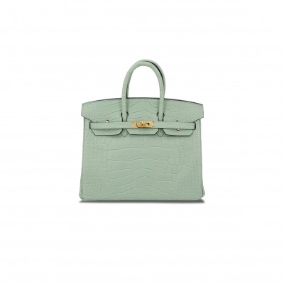 HERMES MASTER BIRKIN 25 MINT GREEN ALLIGATOR MATTE GOLD BUCKLE 7419337628 (25*19*13cm)